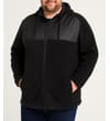 Thumbnail Black hooded fleece jacket, front view on model.