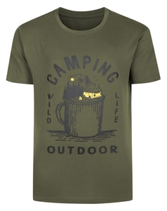 Bigdude Camping Print Short Sleeve T-Shirt Dark Khaki