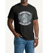 Thumbnail Black graphic T-shirt worn with jeans, front view.