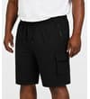 Thumbnail Black cargo shorts worn, shown from the front.