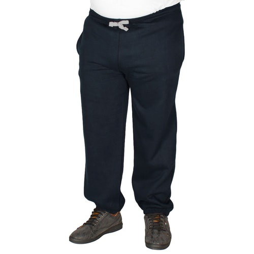 Navy sweatpants front view with white drawstring.
