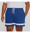 Thumbnail Deep blue shorts worn front view with white leg stripes.