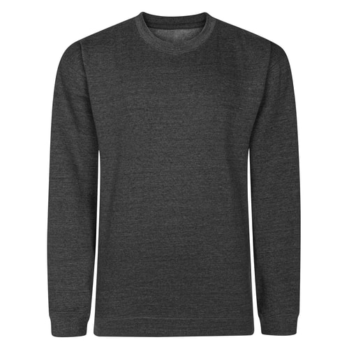 Front view of charcoal crew neck sweatshirt.