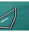 Thumbnail Close-up of the striped V-neck collar on teal vest.