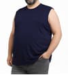 Thumbnail Navy sleeveless T-shirt shown on model, angled view.