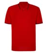 Pepper red polo shirt with tipped collar, front view.