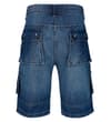 Thumbnail Back view of dark wash denim cargo shorts.