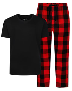 Bigdude Cosy Short Sleeve T-Shirt Checked Pants PJ Set Black/Red