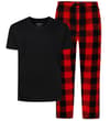 Thumbnail Black crew neck T-shirt with red and black checked PJ bottoms.