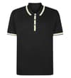 Thumbnail Black polo shirt with white and yellow tipped collar, front view.