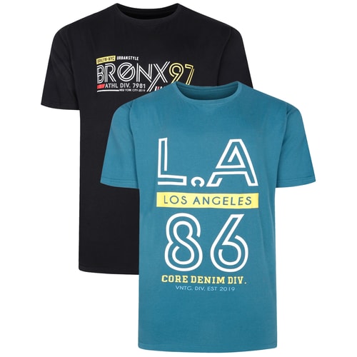 Petrol LA print and black Bronx print T-shirt twin pack.