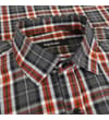 Thumbnail Close-up of the collar on the charcoal checked shirt.