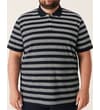 Thumbnail Navy striped polo shirt worn, front view.