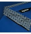 Thumbnail Close-up of patterned collar on blue polo.