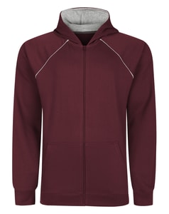 Bigdude Contrast Edge Raglan Zip Up Hoody Burgundy Tall