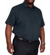 Navy short sleeve shirt shown worn with dark trousers.