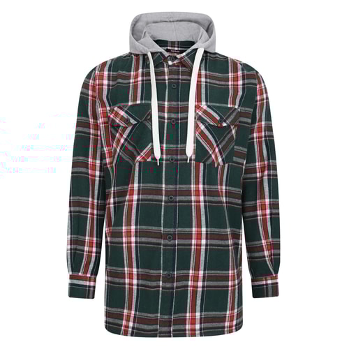 Bigdude Hooded Flannel Checked Shirt Green/Red