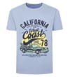 Thumbnail Light blue crew neck T-shirt with large West Coast print.
