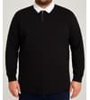 Thumbnail Black long sleeve polo shirt with white collar worn on model.