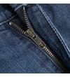 Thumbnail Close-up of zip fly on dark wash denim shorts.