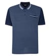 Thumbnail Front view of navy geometric print colour block polo shirt.