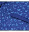 Thumbnail Close-up of sleeve and body palm tree print on blue polo.