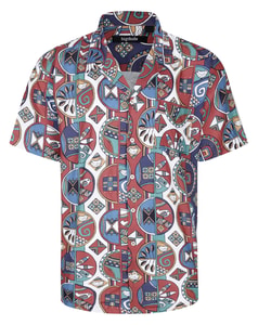Bigdude Relaxed Collar Folk Short Sleeve Shirt Burgundy