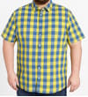 Thumbnail Yellow and blue checked short sleeve shirt worn on model.