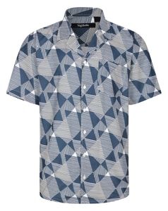 Bigdude Relaxed Collar Geometric Short Sleeve Shirt Teal