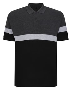 Bigdude Pique Colour Block Polo Shirt Charcoal Marl