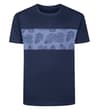 Thumbnail Front view of navy T-shirt with leaf print chest panel.