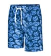 Thumbnail Front view of navy floral swim shorts with white drawstring.