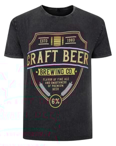 Bigdude Acid Wash Craft Beer Print T-Shirt Washed Black Tall