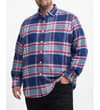 Thumbnail Blue and red plaid flannel overshirt worn from front view.