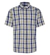 Thumbnail Cream check short sleeve button-up shirt, front view.
