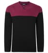 Black and burgundy colour block crew neck sweatshirt, front view.