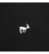 Thumbnail Close-up of white antelope logo on black fabric.