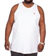 Thumbnail White tall tank top with red chest logo, straight front view.