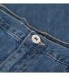 Thumbnail Close-up of the waistband button on blue stone wash jeans.