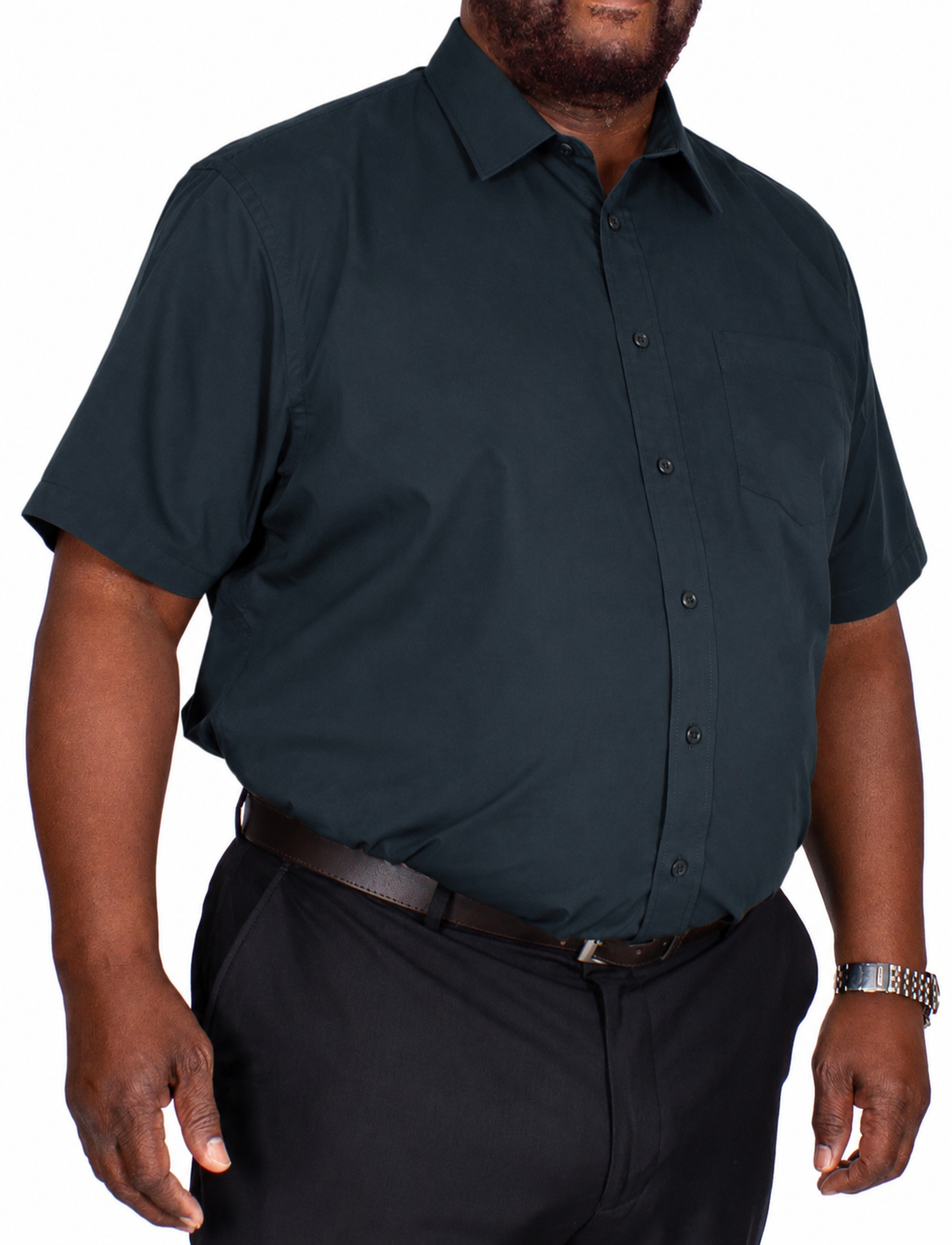 Bigdude Classic Short Sleeve Poplin Shirt Navy | BigDude