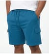 Thumbnail Model wearing petrol blue cargo shorts with side pockets.