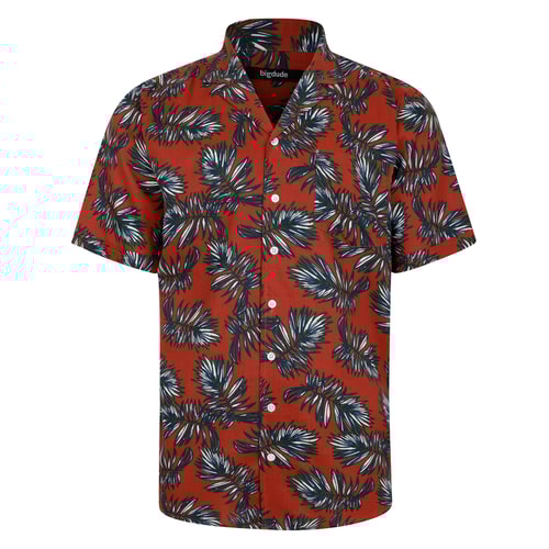 Bigdude Palm Leaves Viscose Relaxed Collar Shirt Pepper Red