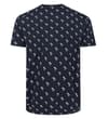 Thumbnail Back view of navy T-shirt with white palm tree print.