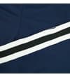 Thumbnail Close-up of navy shorts hem with white and dark stripe trim.
