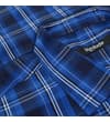 Thumbnail Close-up of blue and navy checked shirt collar.