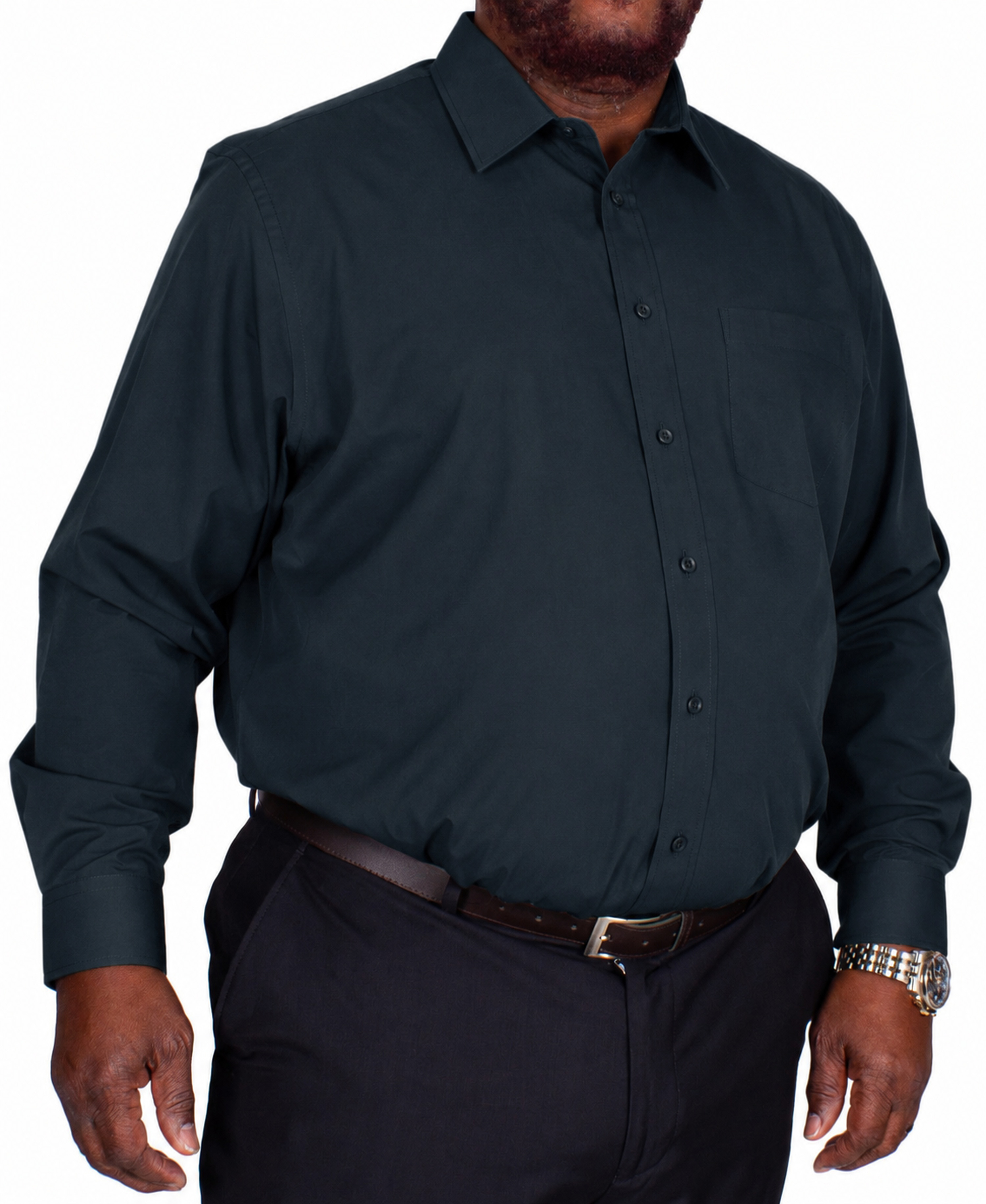 Bigdude Classic Long Sleeve Poplin Shirt Navy Tall | BigDude