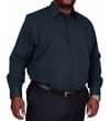 Navy long sleeve poplin shirt worn front view.