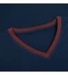 Thumbnail Close-up of the navy top with burgundy-trim V-neck.