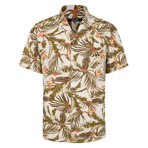 Bigdude Tropical Trees Viscose Relaxed Collar Shirt White