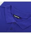 Thumbnail Cobalt blue polo shirt collar and button placket detail.